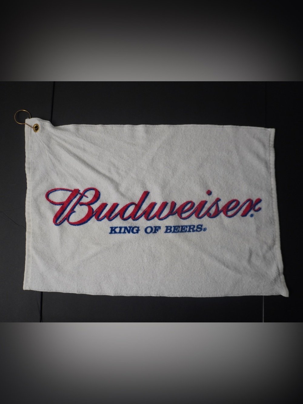 Budweiser White Golf Towel  with Red and Blue Embroidered Logo 24”x16”